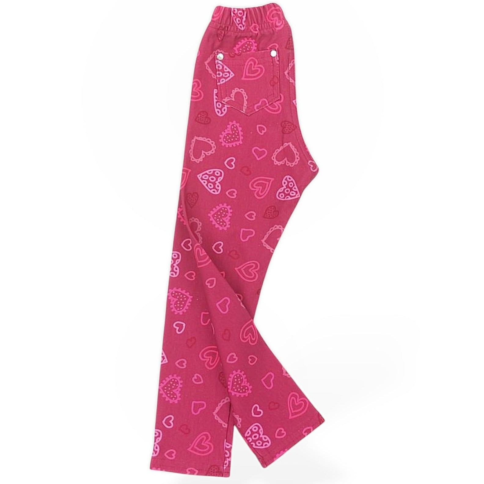 Lány elasztikus leggings nadrág bordó alapon szivecske mintás
